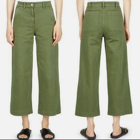 Everlane Pants - Everlane Olive Green Wide Leg Cropped Pant 14 NWT